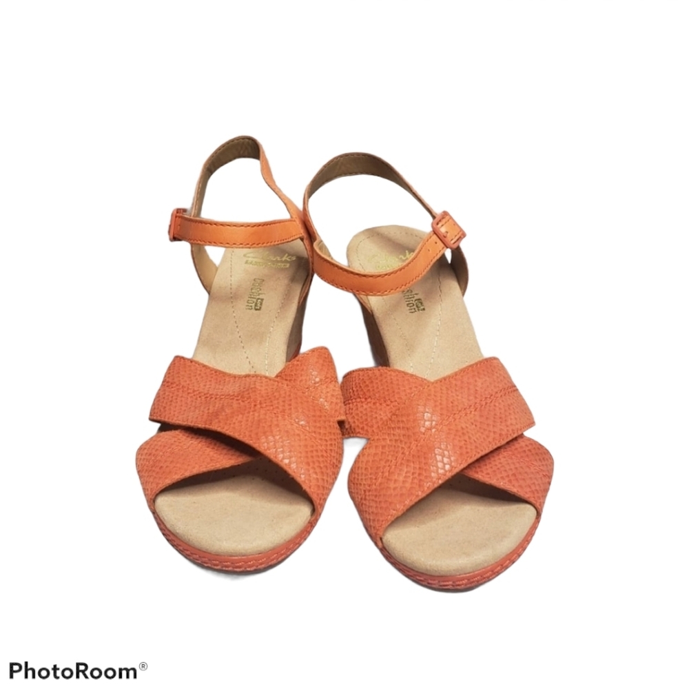 Like New Clark's Helio Latitude Orange Cork Wedge